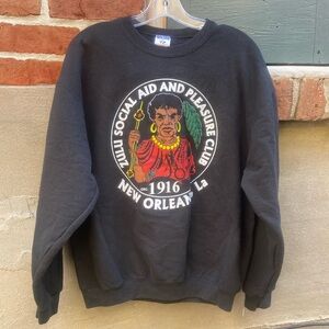Zulu Krewe Black Crewneck Sweater with Multicolor New Orleans 1916 Graphic